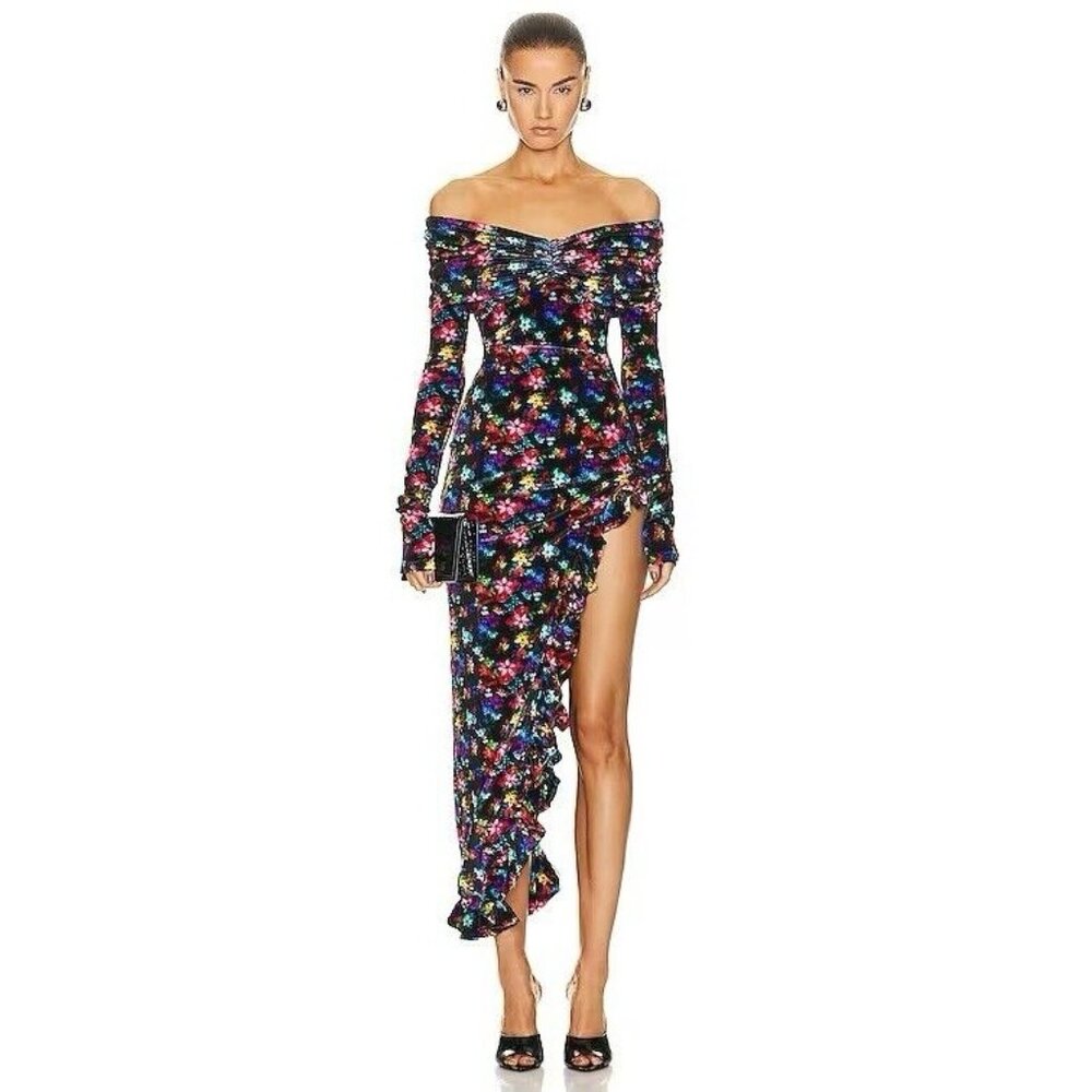 SIEDRES Linni Dress Multi Floral Off Shoulder Velvet 36 NWT $605